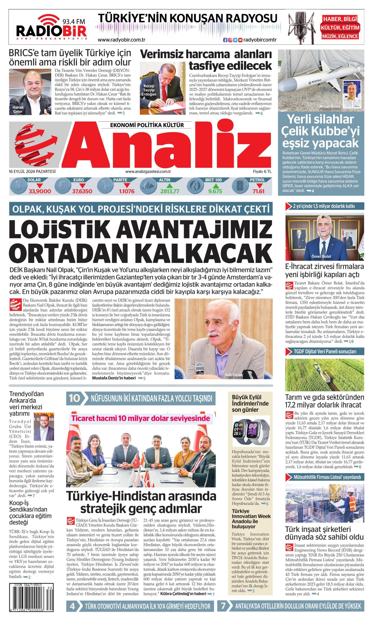 ANALİZ 16 Eylül 2024 Gazete Manşeti Büyük