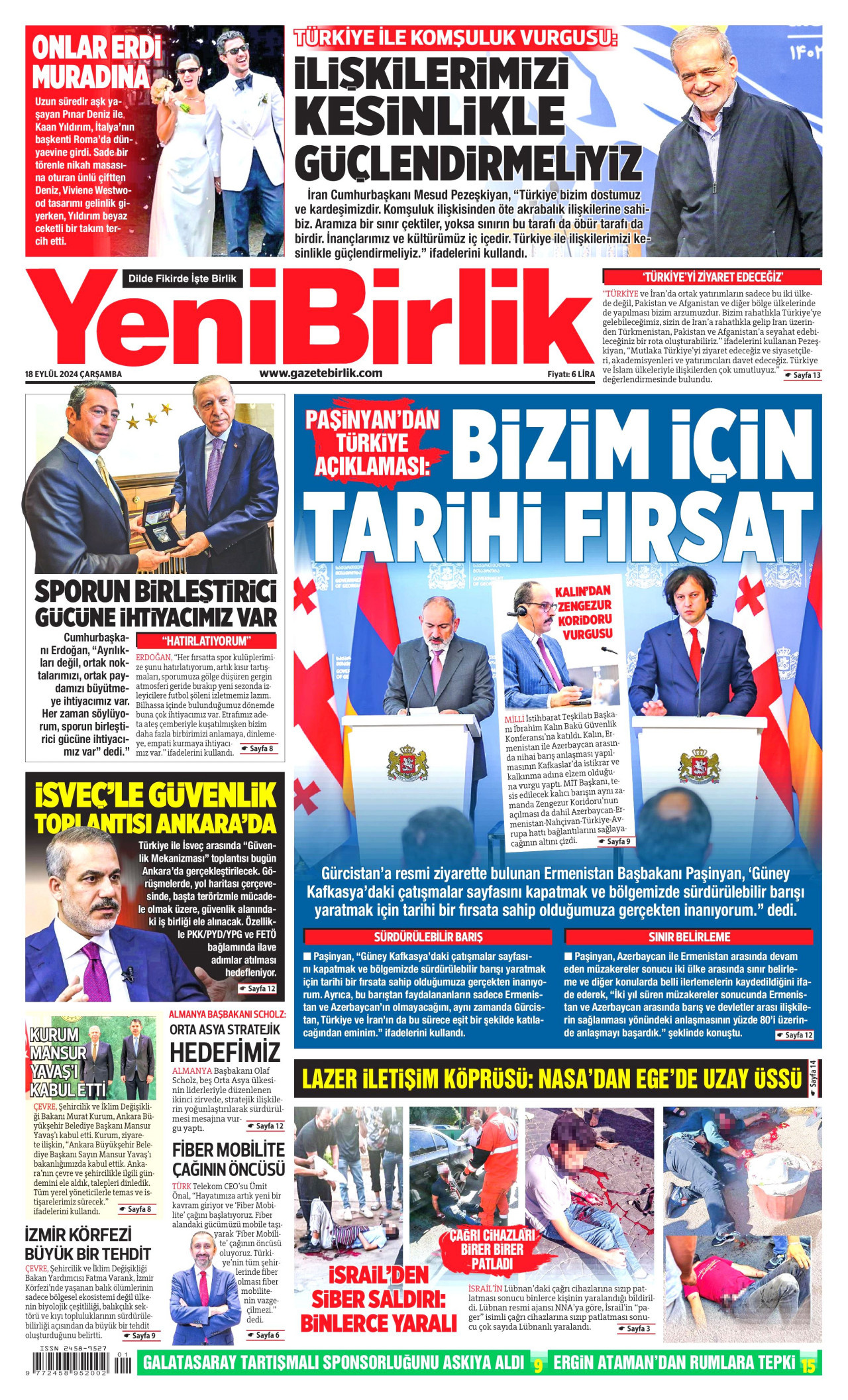 YENİBİRLİK 18 Eylül 2024 Gazete Manşeti Büyük