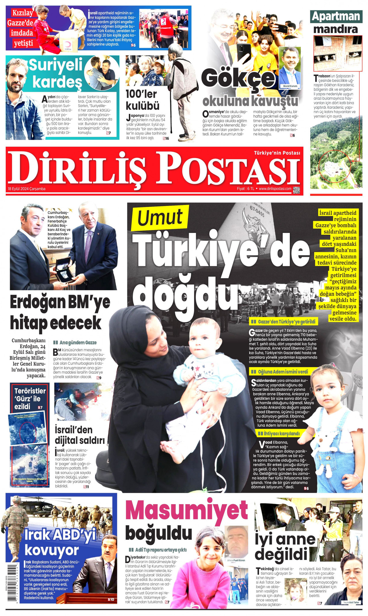 DİRİLİŞ POSTASI 18 Eylül 2024 Gazete Manşeti Büyük