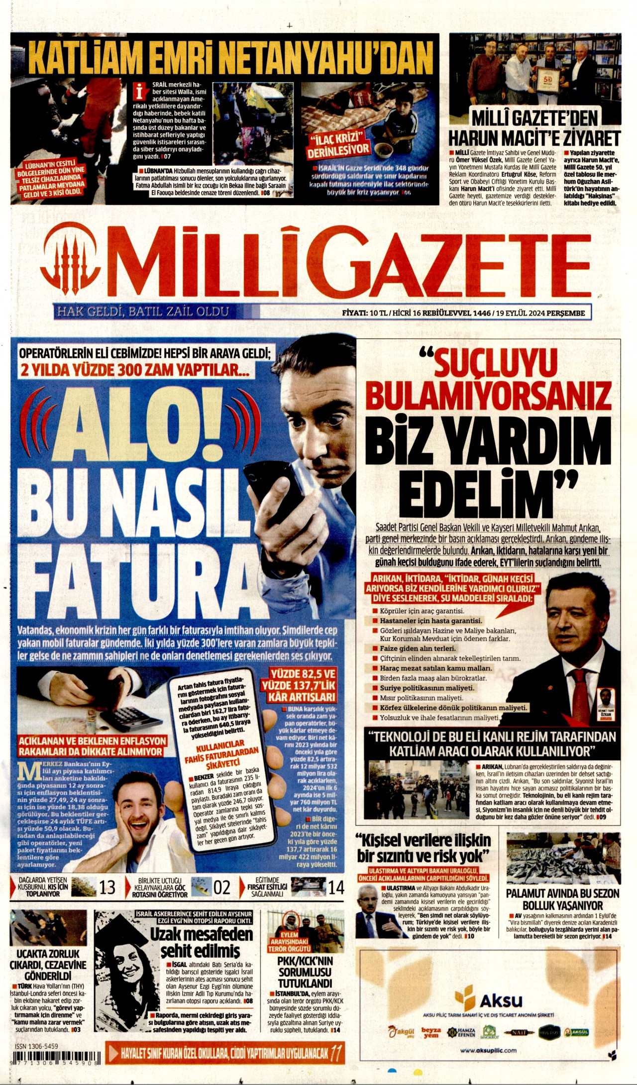 MİLLİ GAZETE 19 Eylül 2024 Gazete Manşeti Büyük