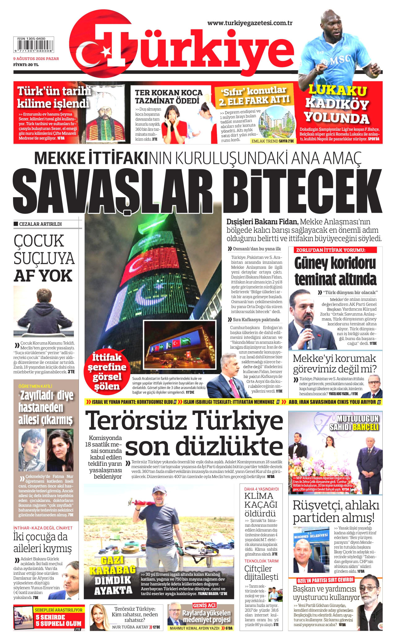 TÜRKİYE GAZETESİ 9 Ağustos 2026 Gazete Manşeti Büyük