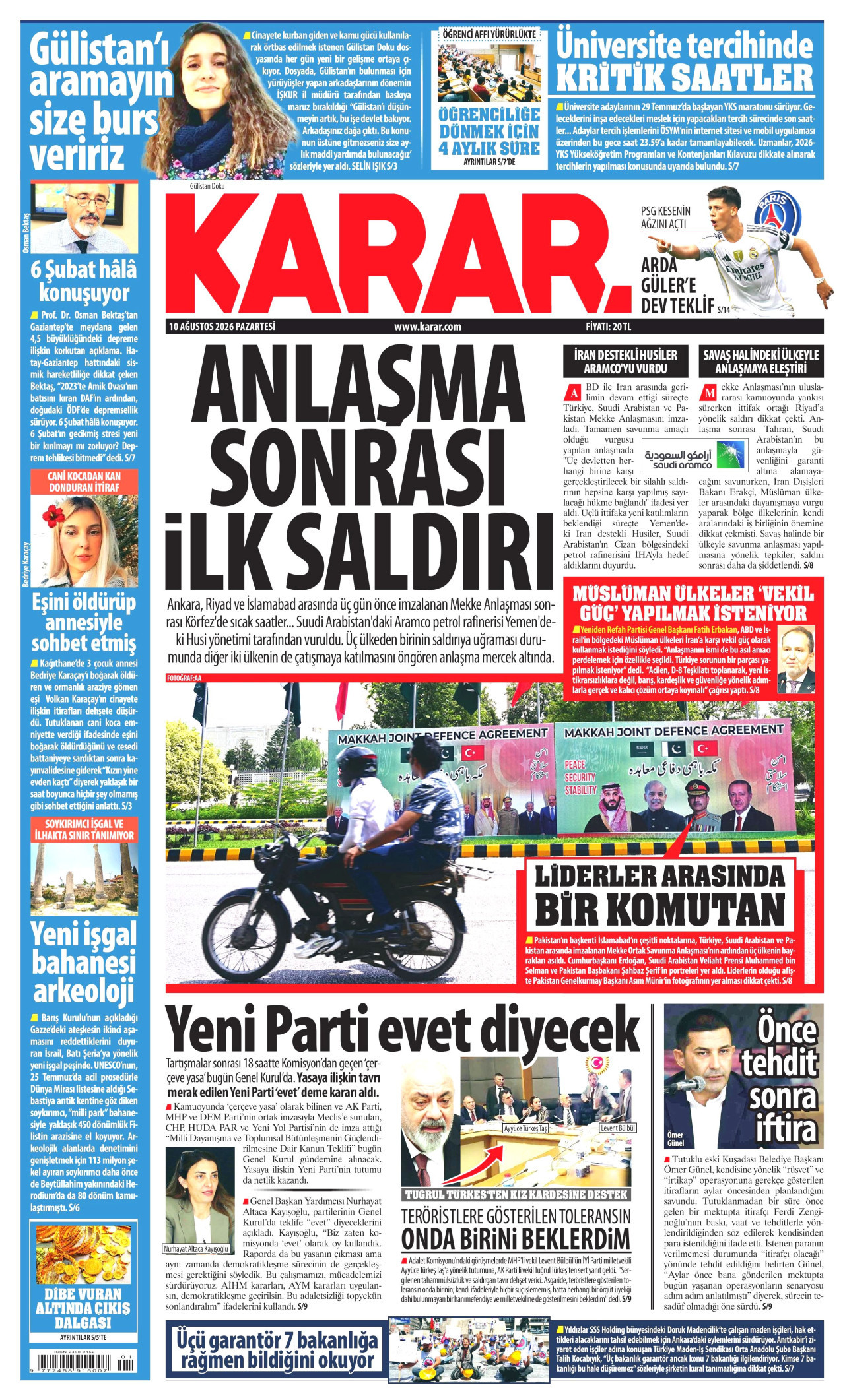 KARAR 10 Ağustos 2026 Gazete Manşeti Büyük