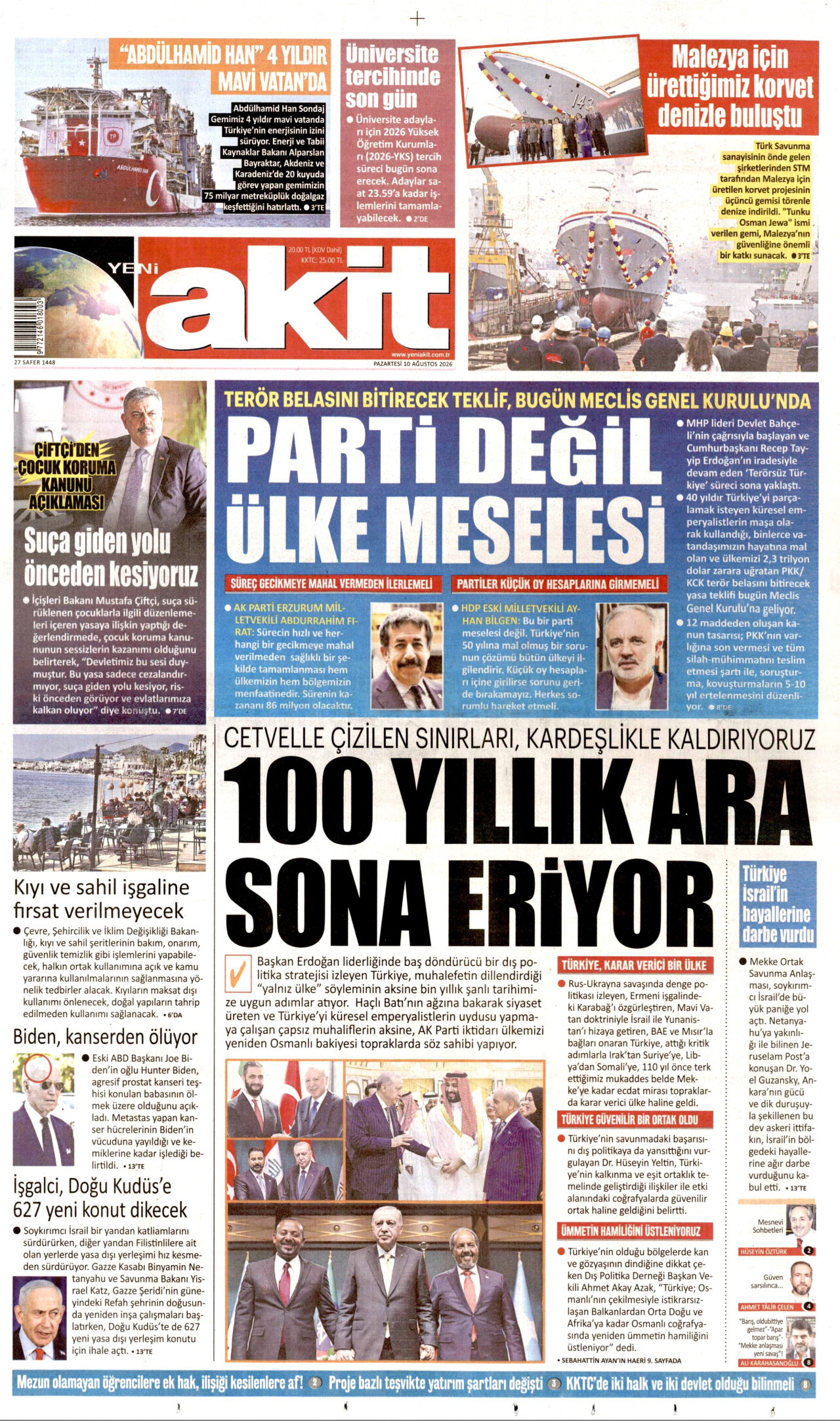 YENİ AKİT 10 Ağustos 2026 Gazete Manşeti Büyük