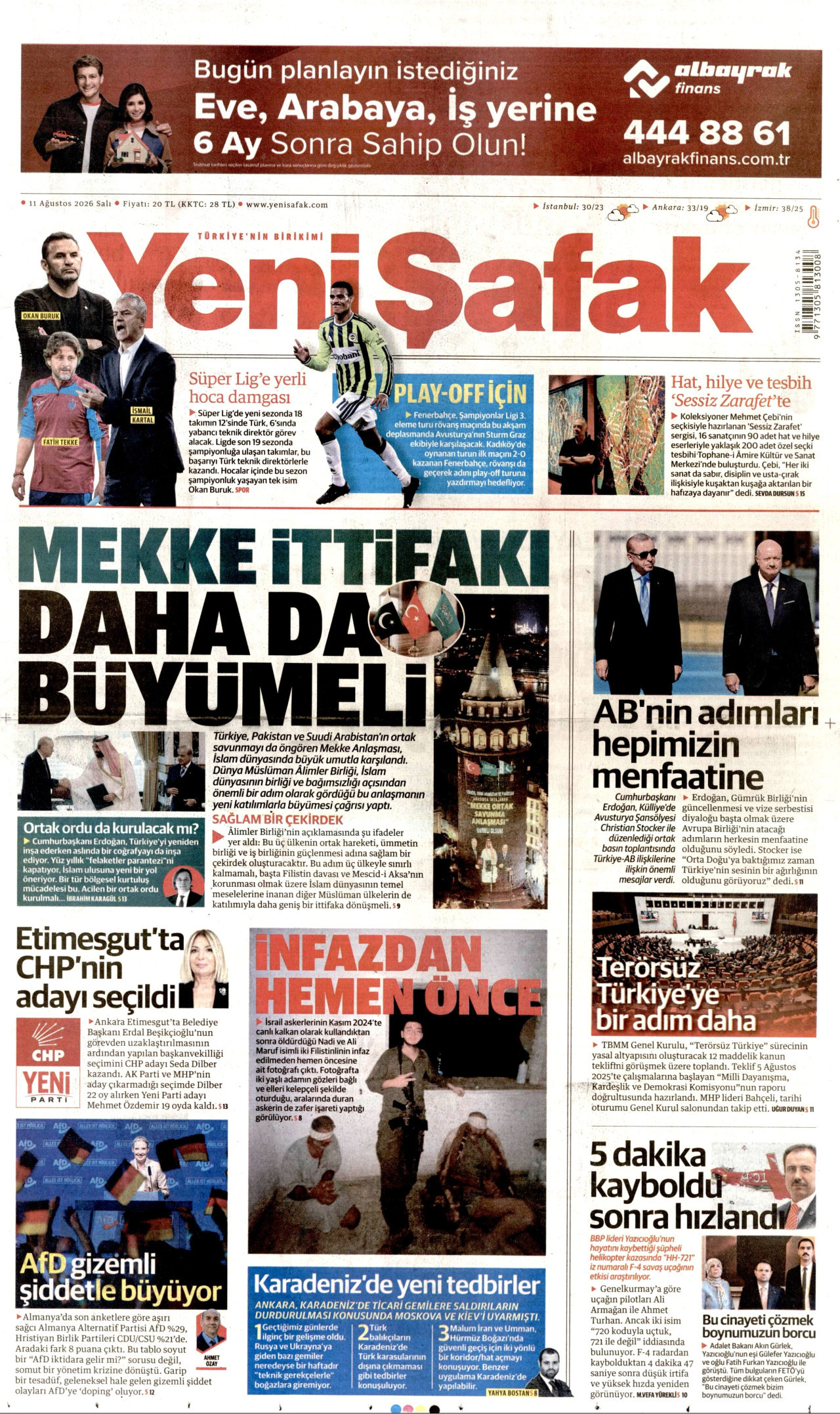 YENİ ŞAFAK 11 Ağustos 2026 Gazete Manşeti Büyük
