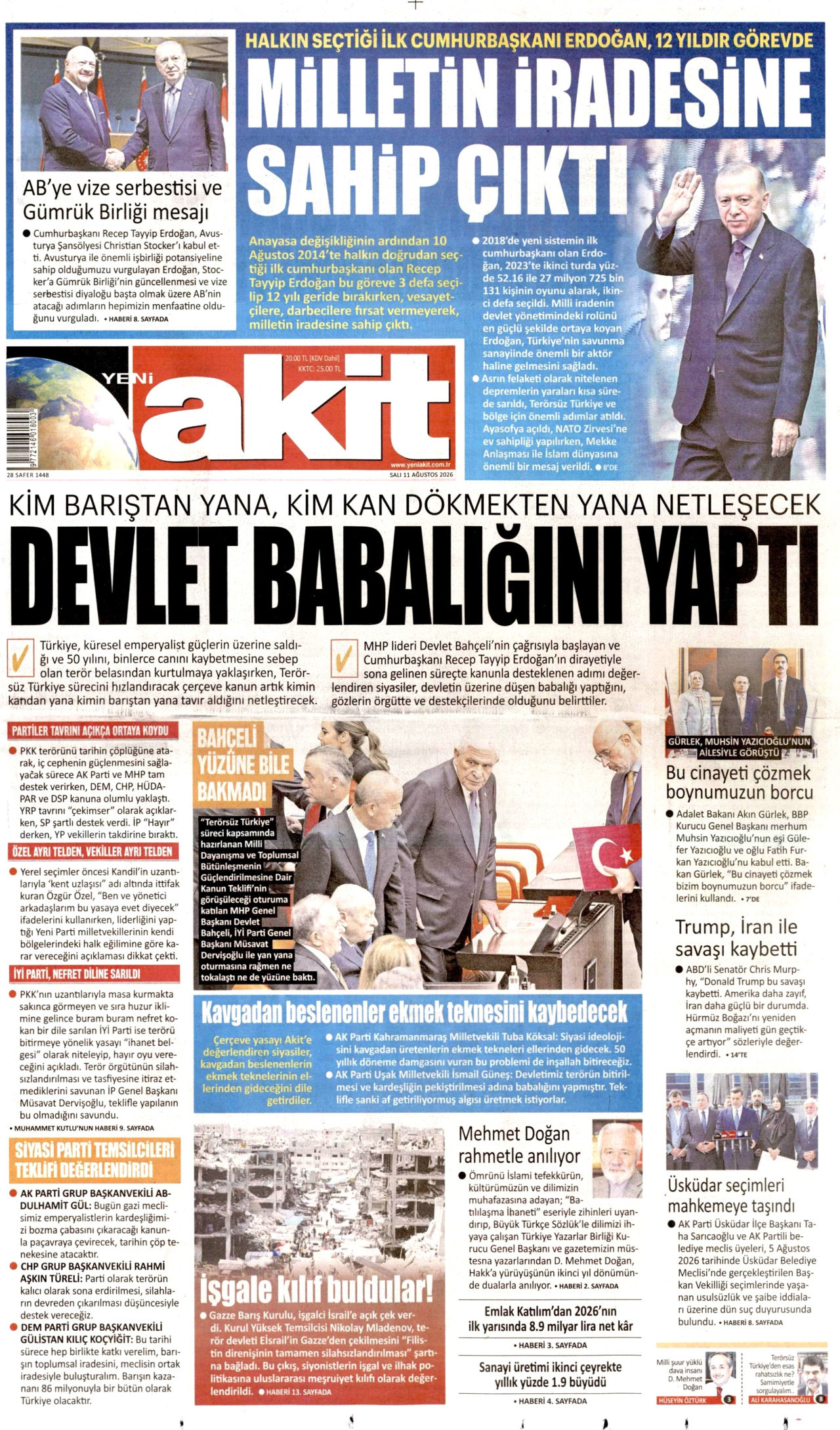 YENİ AKİT 11 Ağustos 2026 Gazete Manşeti Büyük