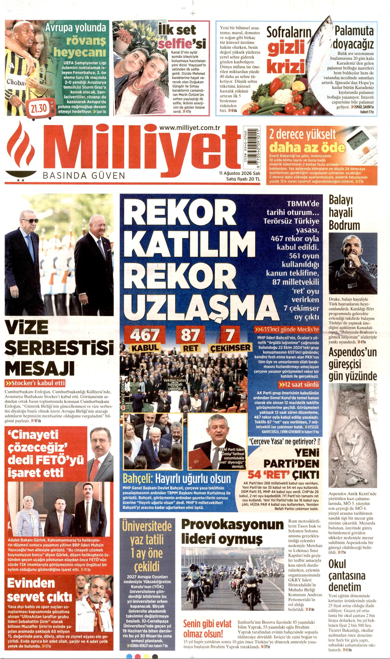 MİLLİYET 11 Ağustos 2026 Gazete Manşeti Büyük