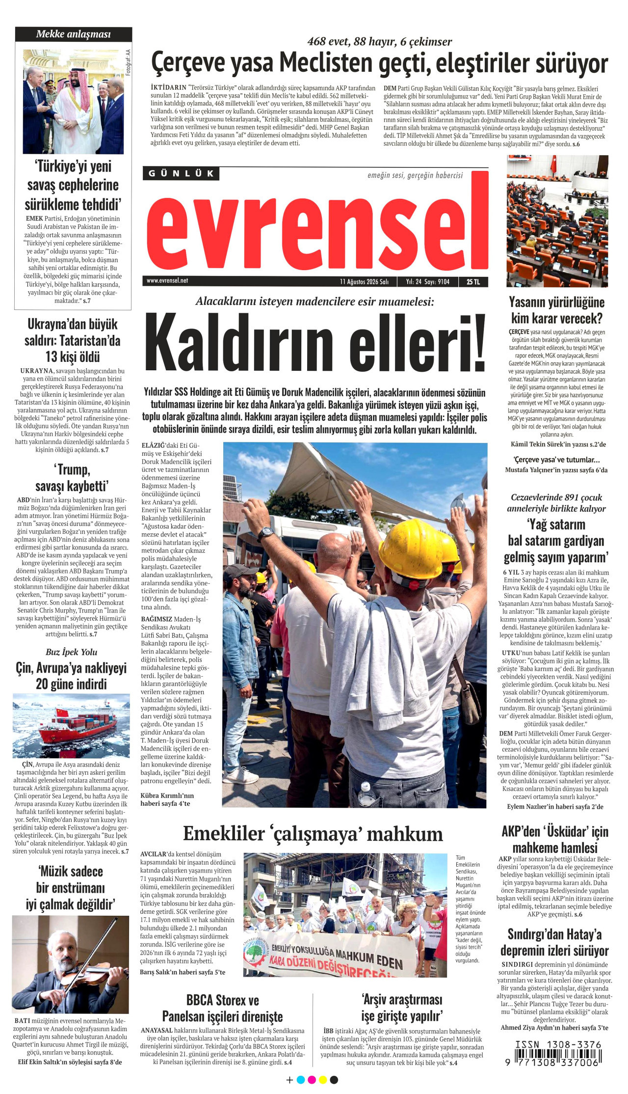 EVRENSEL 11 Ağustos 2026 Gazete Manşeti Büyük