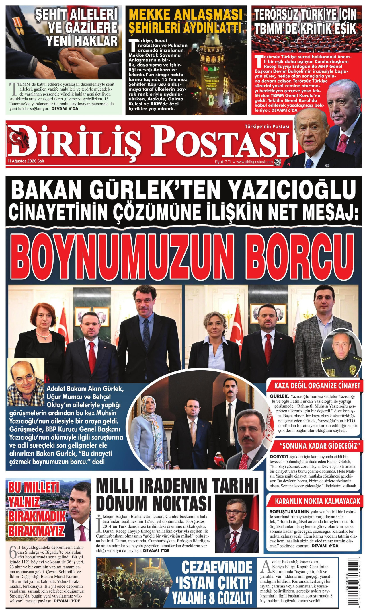 DİRİLİŞ POSTASI 11 Ağustos 2026 Gazete Manşeti Büyük