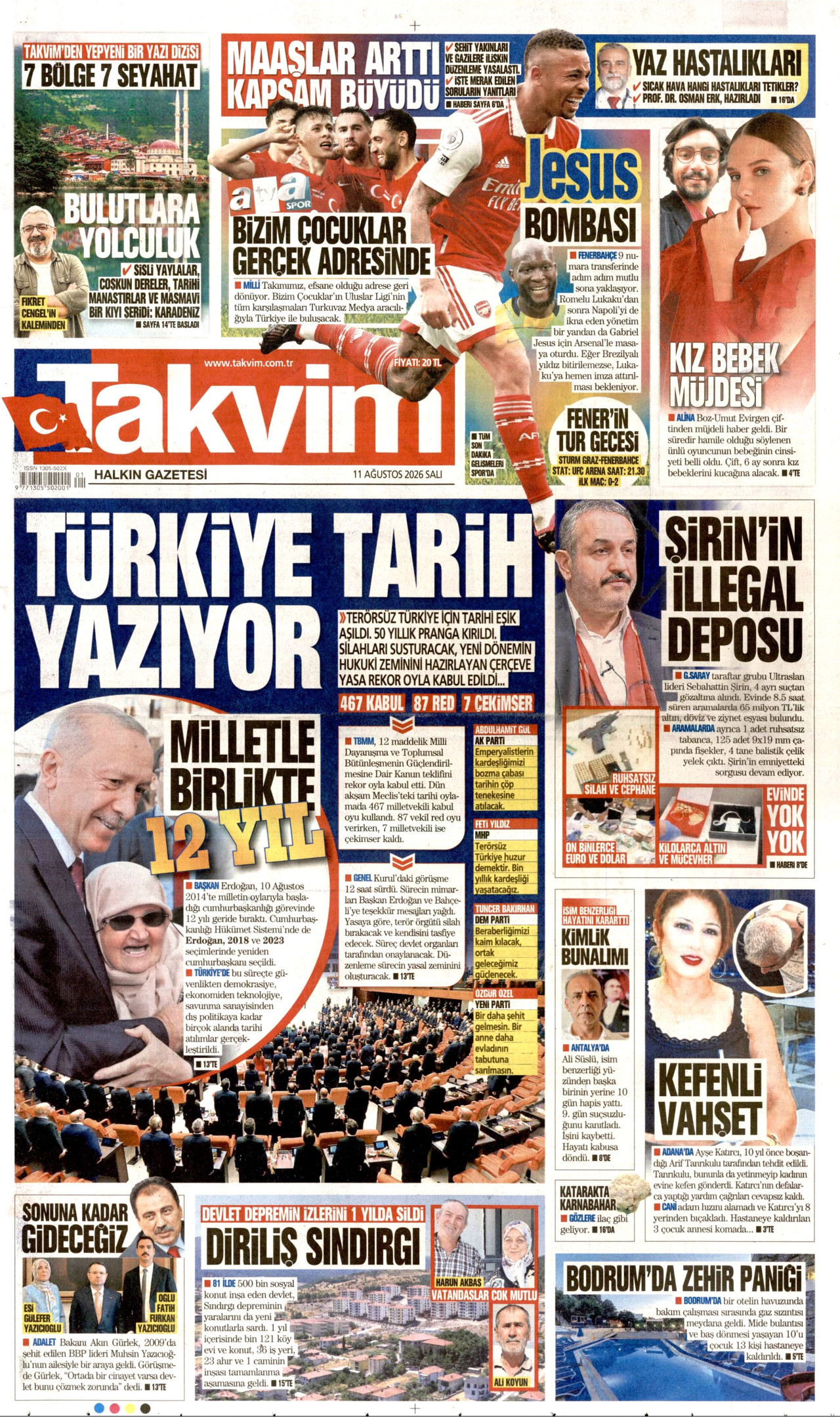 TAKVİM 11 Ağustos 2026 Gazete Manşeti Büyük